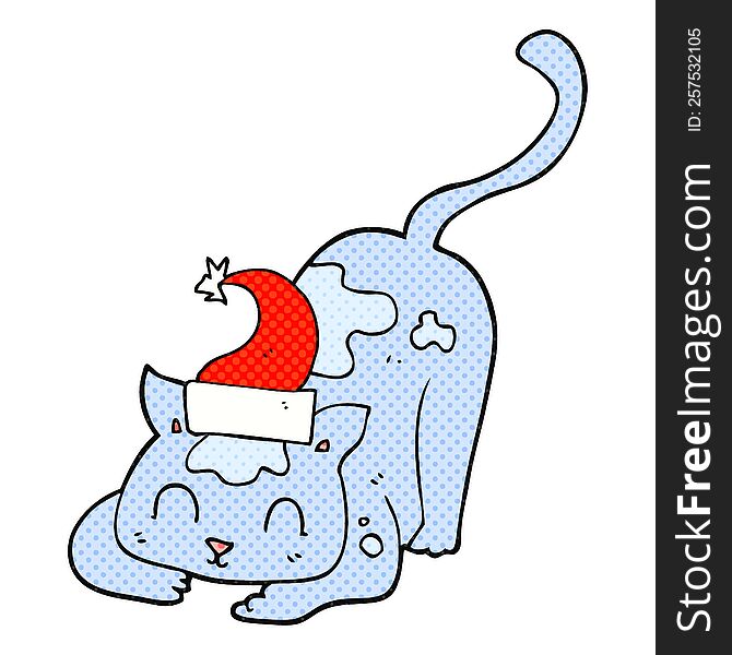 Cartoon Cat Wearing Christmas Hat