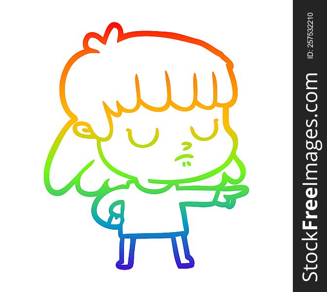 Rainbow Gradient Line Drawing Cartoon Indifferent Woman;pointing
