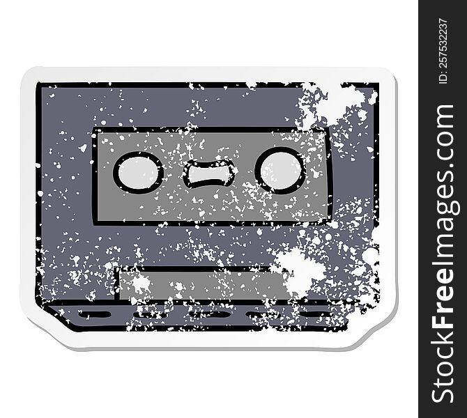 Distressed Sticker Cartoon Doodle Of A Distressed Sticker Cassette Tape