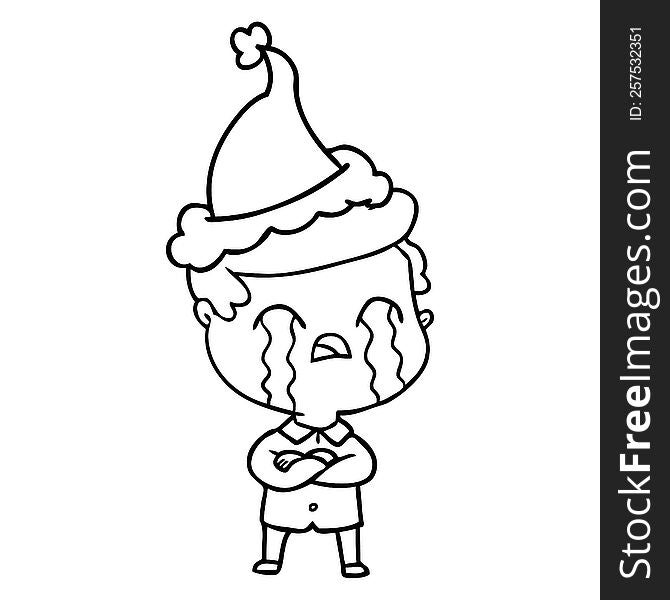 Line Drawing Of A Man Crying Wearing Santa Hat