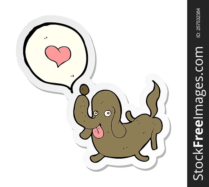 Sticker Of A Cartoon Dog With Love Heart