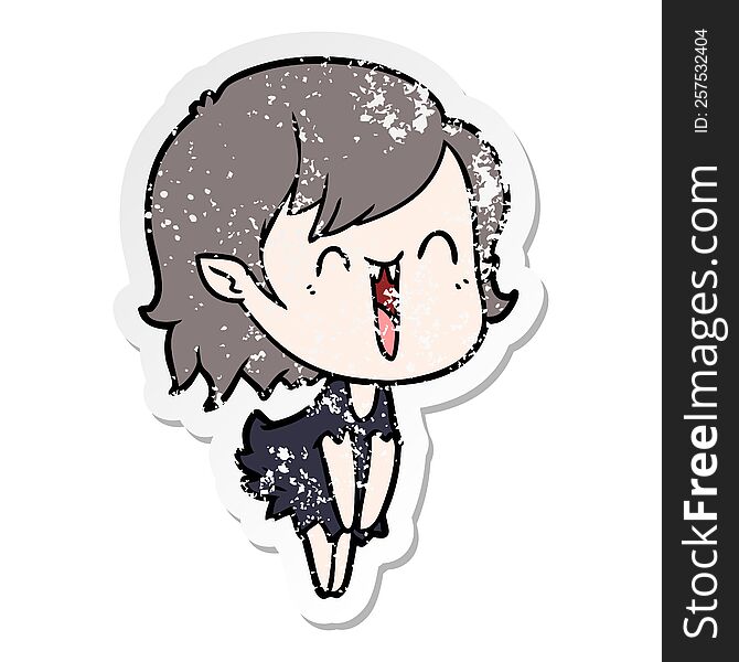 Distressed Sticker Of A Cute Cartoon Happy Vampire Girl