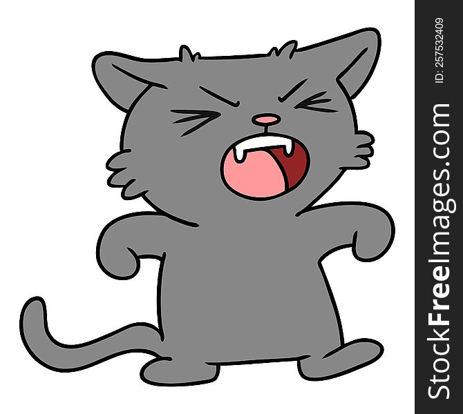 Cartoon Doodle Of A Screeching Cat
