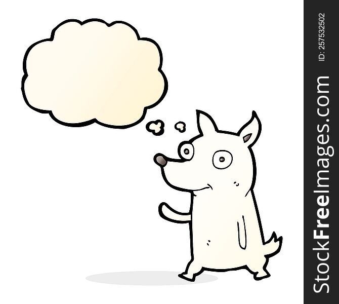 Cartoon Little Dog Waving With Thought Bubble