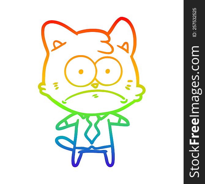 rainbow gradient line drawing of a cartoon nervous business cat