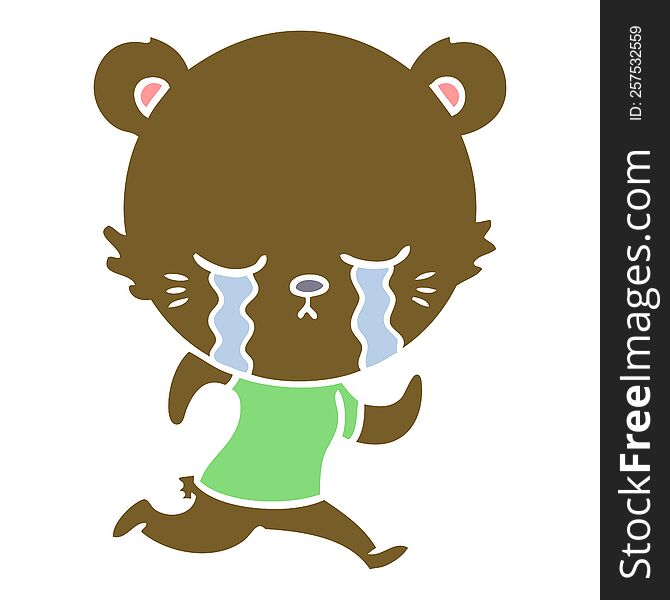 Crying Flat Color Style Cartoon Bear Running
