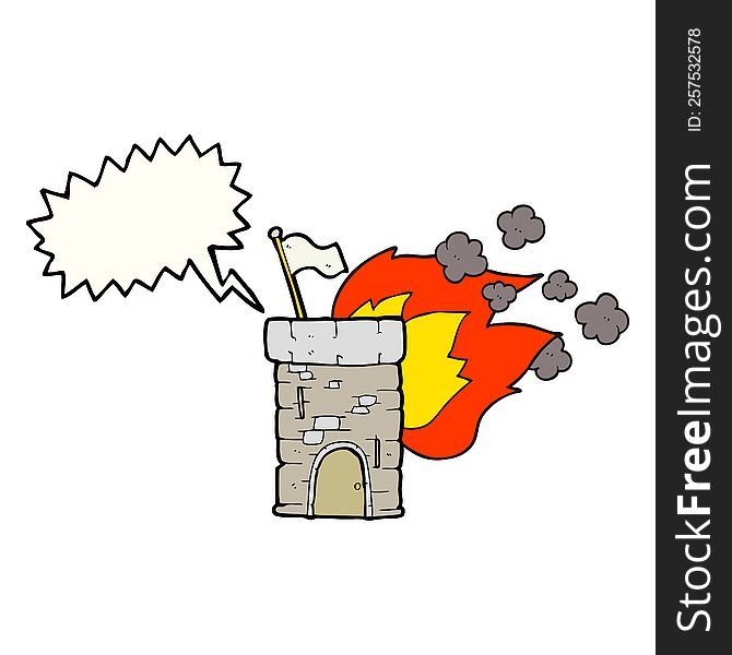 speech bubble cartoon burning castle tower