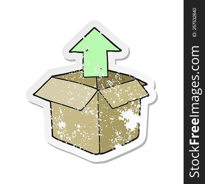 Retro Distressed Sticker Of A Cartoon Unpacking A Box