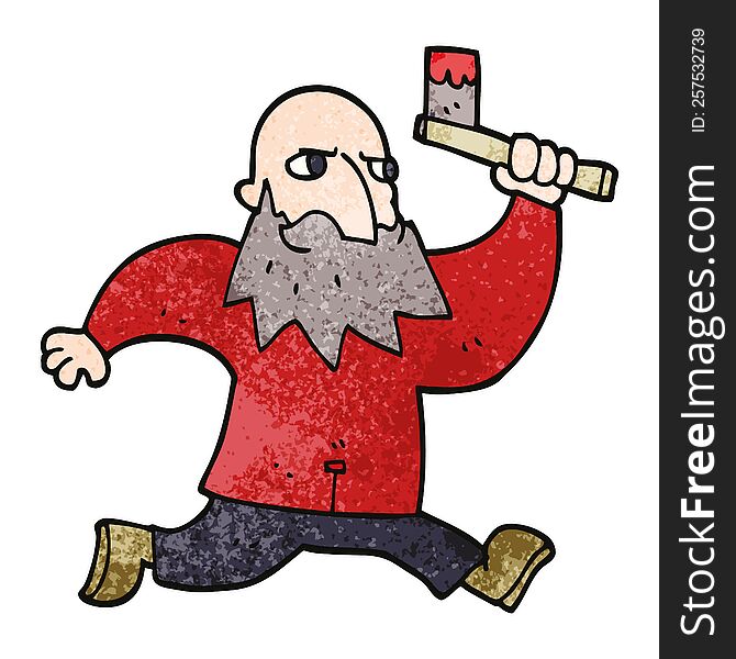 cartoon doodle man with bloody axe