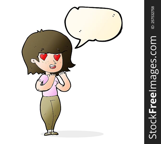 Cartoon Woman In Love With Speech Bubble