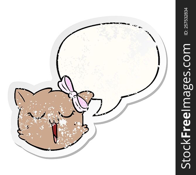 Cartoon Cat Face And Speech Bubble Distressed Sticker