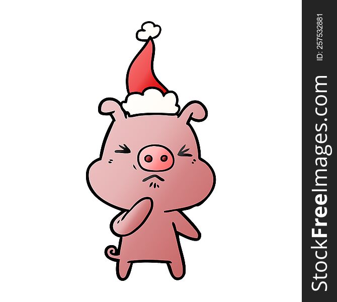 Gradient Cartoon Of A Angry Pig Wearing Santa Hat