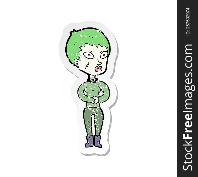Retro Distressed Sticker Of A Cartoon Zombie Girl