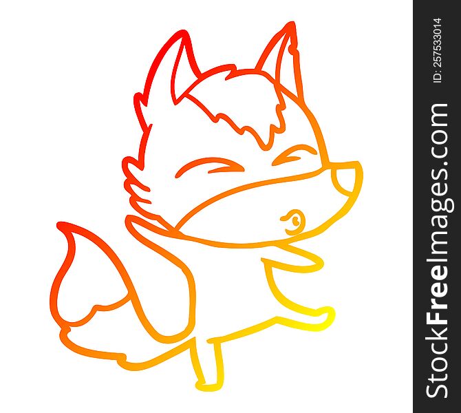 Warm Gradient Line Drawing Cartoon Wolf Pouting