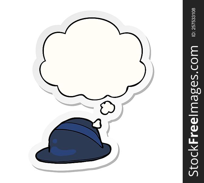 cartoon bowler hat with thought bubble as a printed sticker