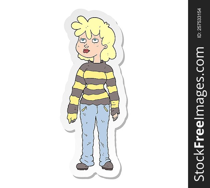 sticker of a cartoon woman in casual clothes
