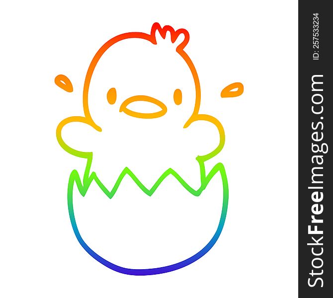 rainbow gradient line drawing of a cartoon baby duck