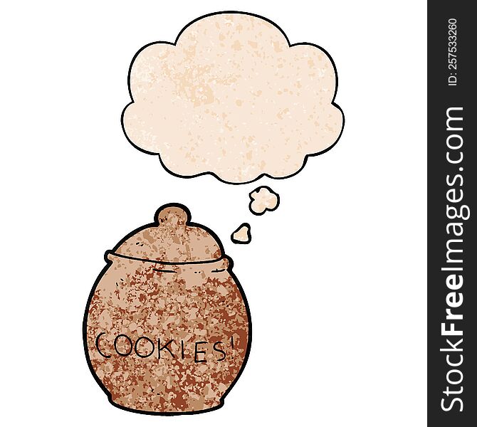 cartoon cookie jar and thought bubble in grunge texture pattern style