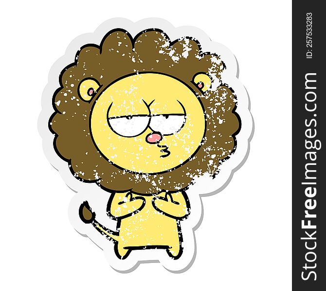 distressed sticker of a cartoon tired lion
