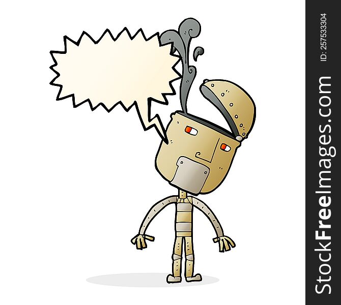 Cartoon Robot With Open Head With Speech Bubble
