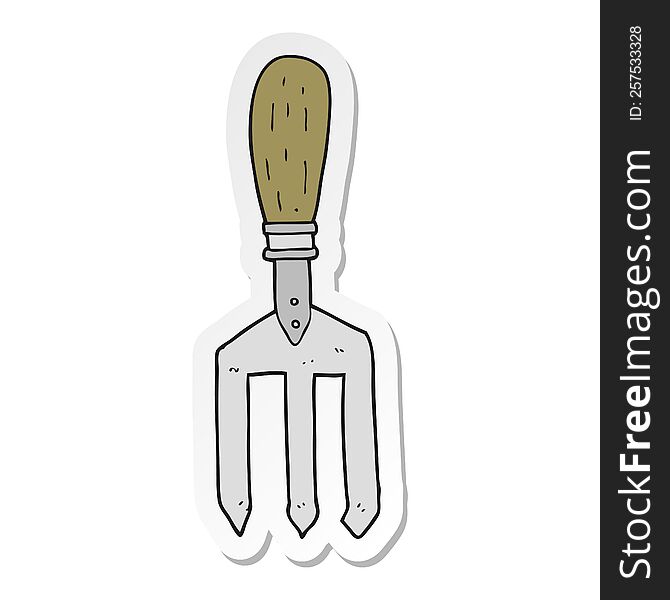 sticker of a cartoon garden fork