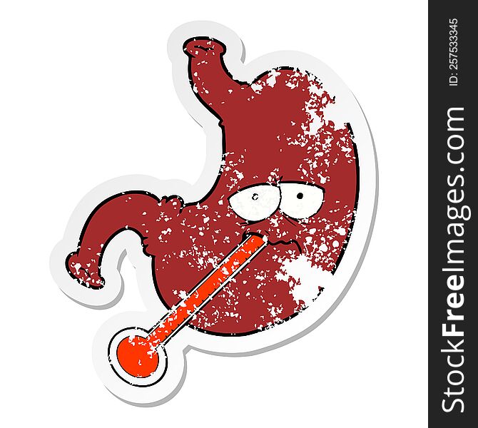 distressed sticker of a cartoon upset stomach