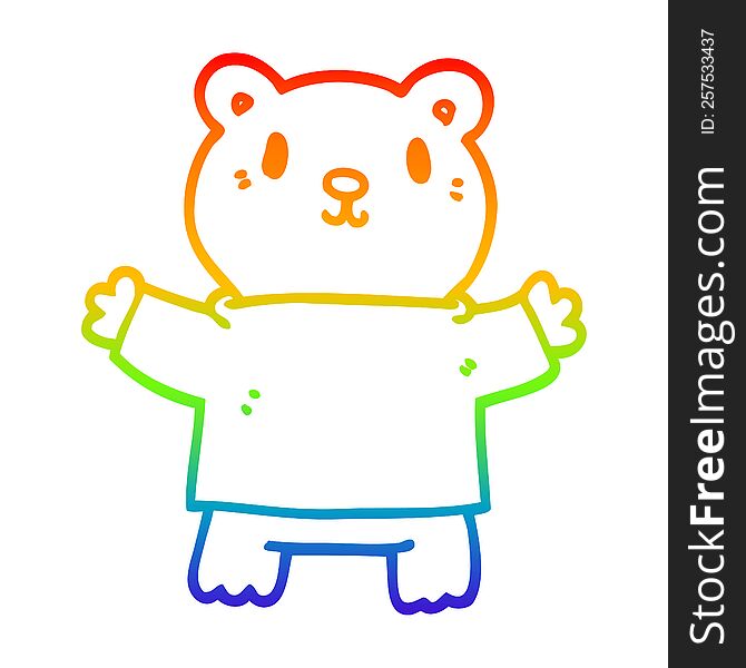 Rainbow Gradient Line Drawing Cartoon Teddy Bear