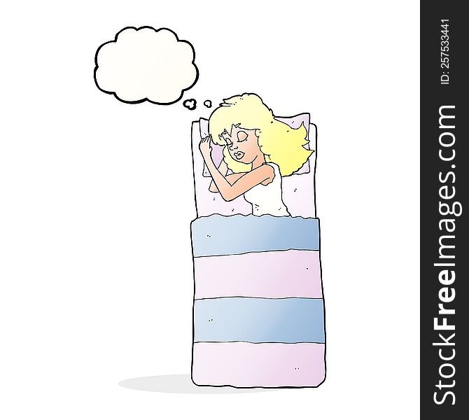 cartoon sleeping woman with thought bubble