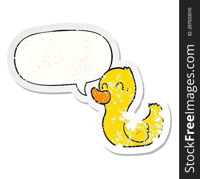 Cartoon Duck And Speech Bubble Distressed Sticker