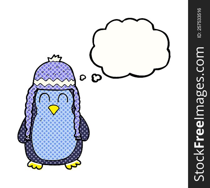 Thought Bubble Cartoon Penguin Wearing Hat