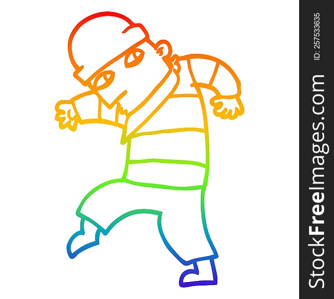 Rainbow Gradient Line Drawing Cartoon Sneaking Thief