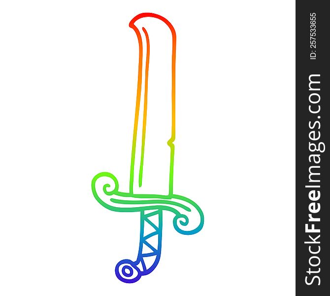 rainbow gradient line drawing of a cartoon long sword