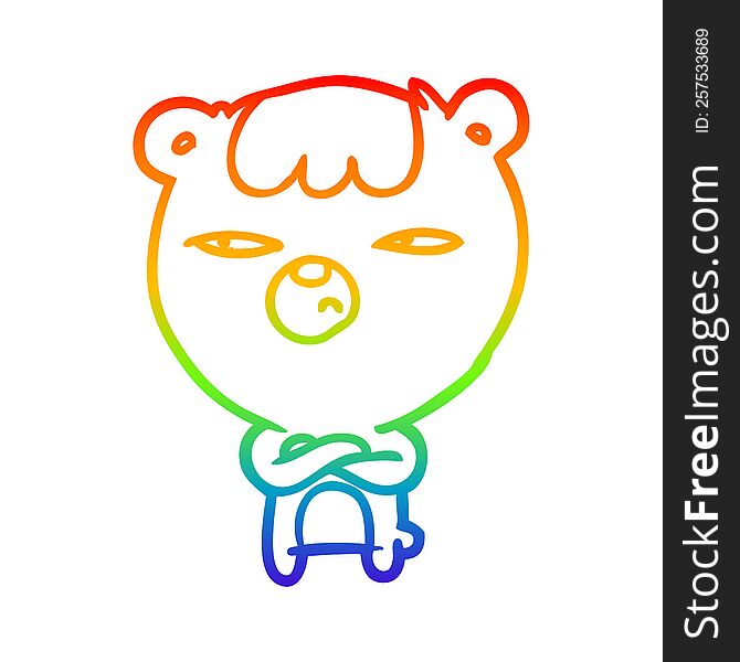 rainbow gradient line drawing annoyed bear with arms crossed