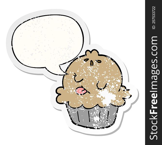 Cute Cartoon Pie And Speech Bubble Distressed Sticker