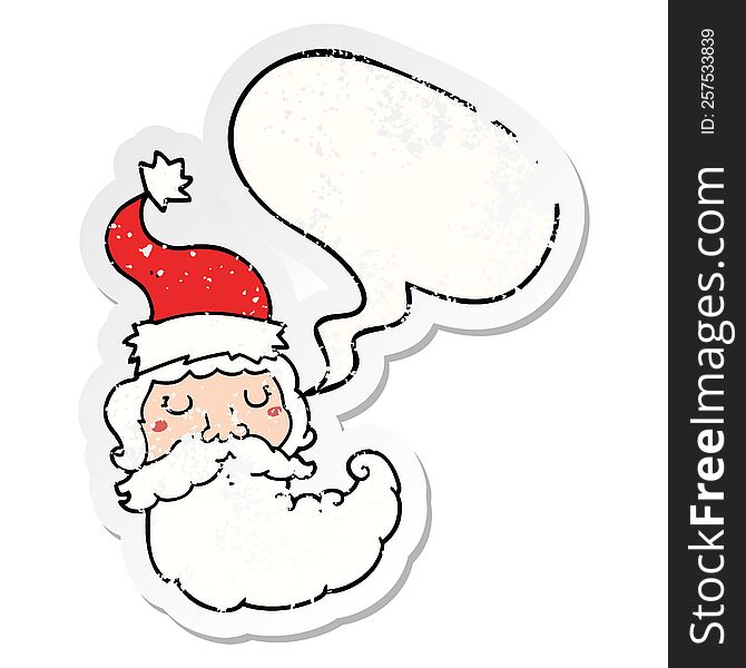 Cartoon Santa Face And Speech Bubble Distressed Sticker