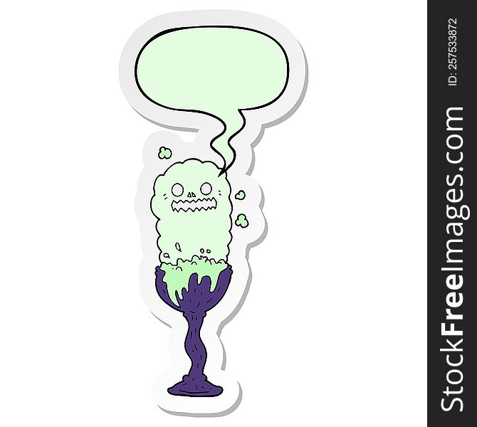 cartoon spooky halloween potion cup with speech bubble sticker