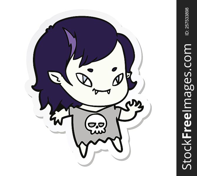 Sticker Of A Cartoon Friendly Vampire Girl Waving