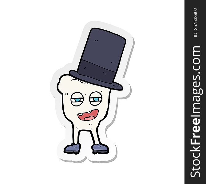 sticker of a cartoon tooth with top hat