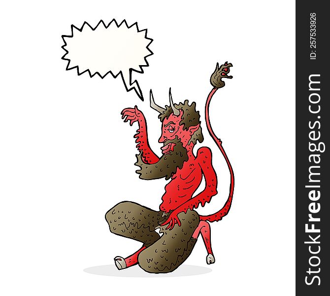 cartoon traditional devil with speech bubble