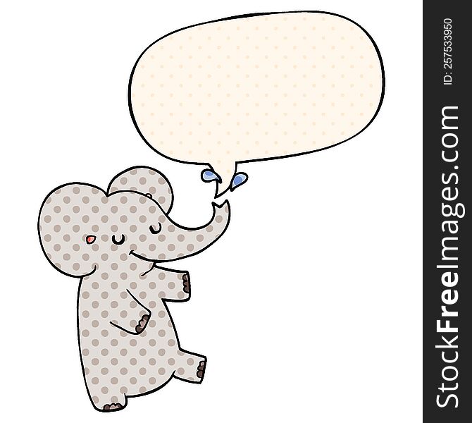 Cartoon Dancing Elephant And Speech Bubble In Comic Book Style