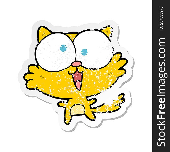 Distressed Sticker Of A Crazy Cartoon Cat