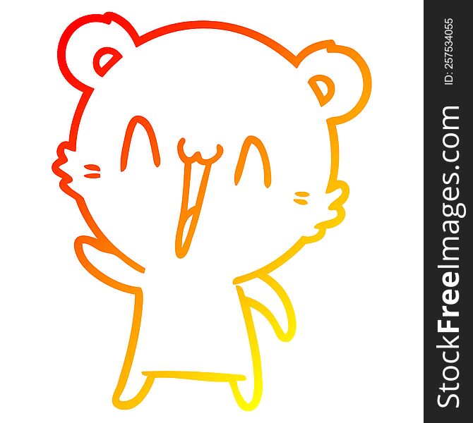 Warm Gradient Line Drawing Happy Polar Bear Cartoon