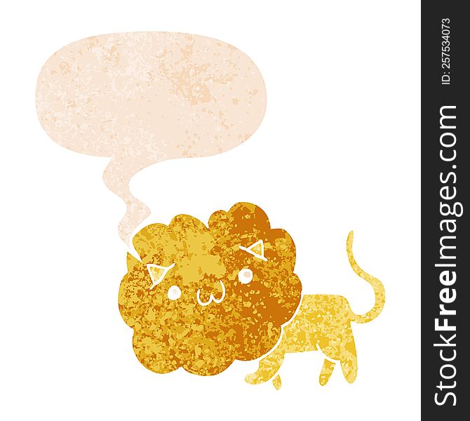 Cartoon Lion And Speech Bubble In Retro Textured Style