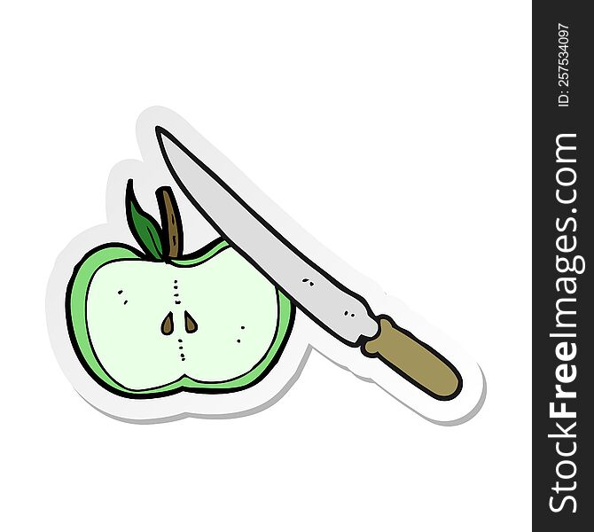sticker of a cartoon apple being sliced