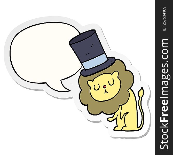 Cute Cartoon Lion Wearing Top Hat And Speech Bubble Sticker