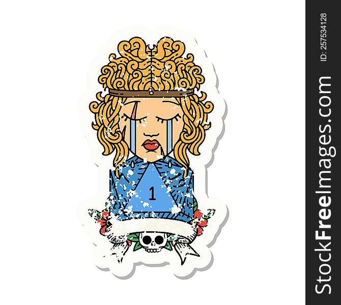 Crying Human Barbarian With Natural One Roll Grunge Sticker