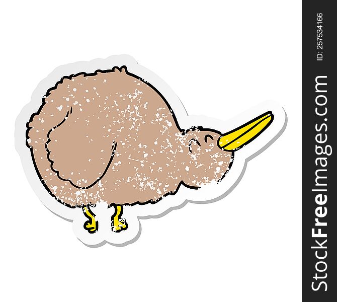 Distressed Sticker Of A Cartoon Kiwi Bird
