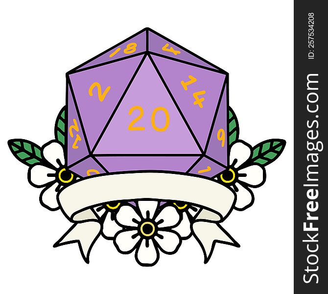 natural 20 critical hit D20 dice roll illustration