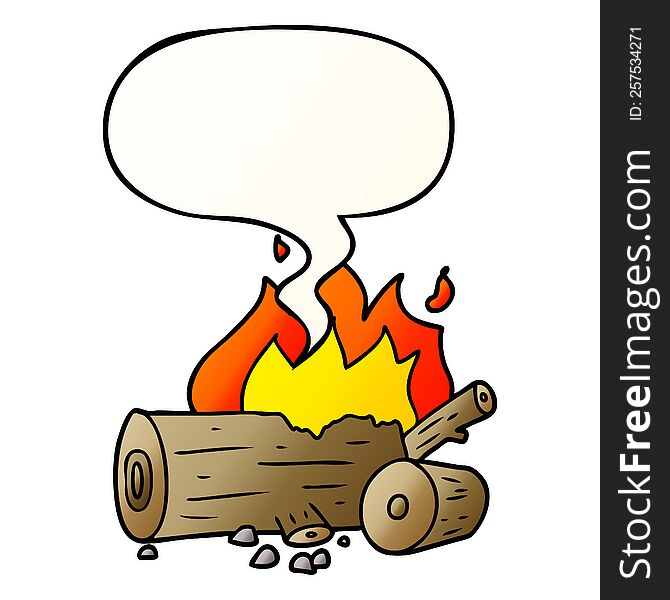 cartoon camp fire with speech bubble in smooth gradient style