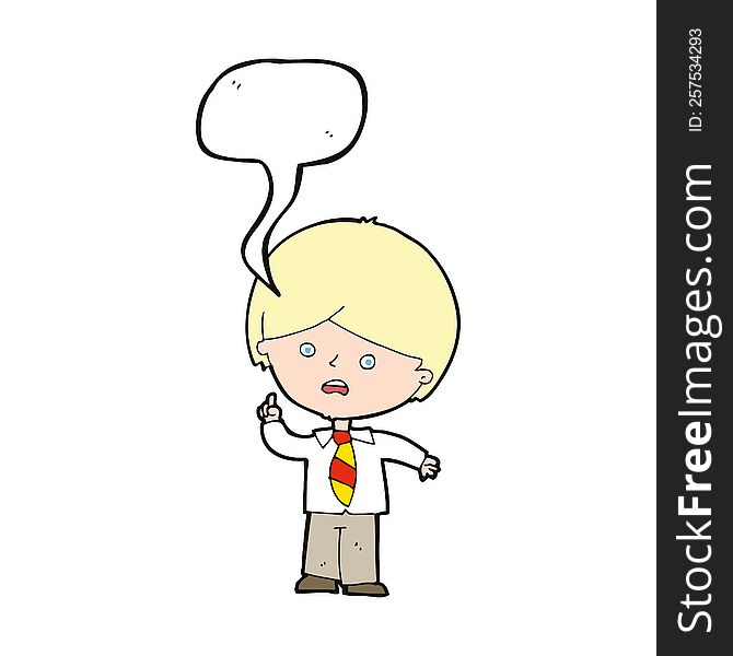 Cartoon Worried School Boy Raising Hand With Speech Bubble